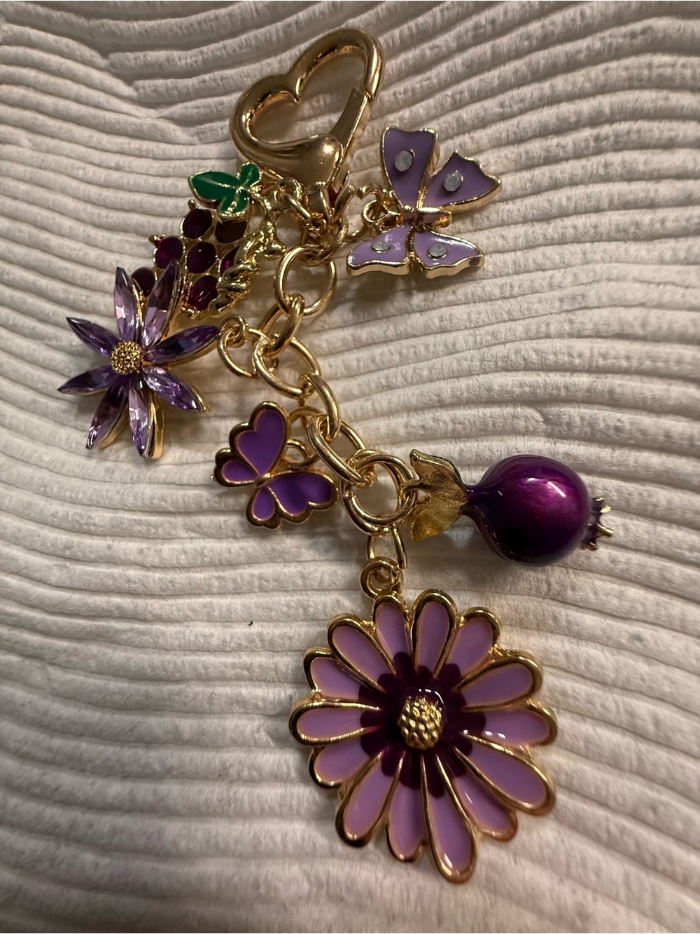 Gold-Tone Purple Floral Charm bag Bracelet